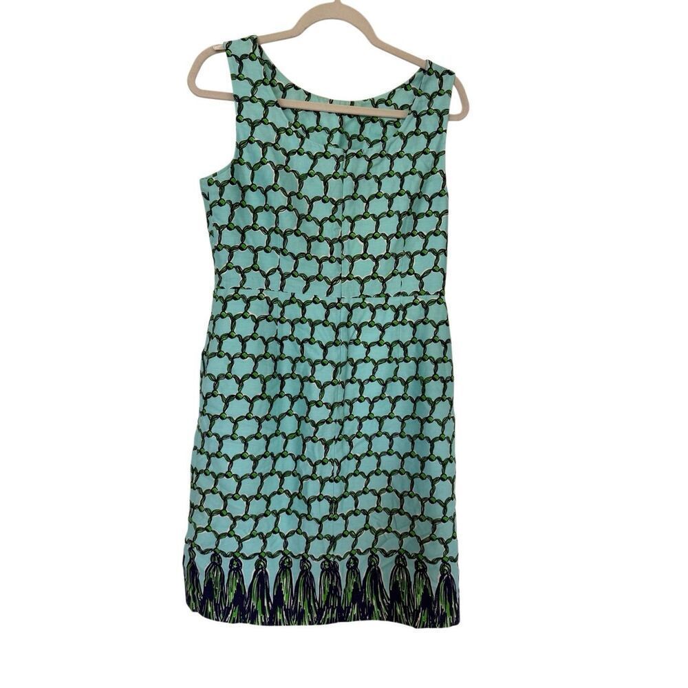 Lilly Pulitzer Womens Green Blue Macrame Print Sleeveless Evie Sheath Dress Sz 8